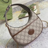 Gucci Classic Logo Canvas Splicing Half Moon Underarm Bag Handbill Shoulder Bag Size: 22x12.5x5 CM