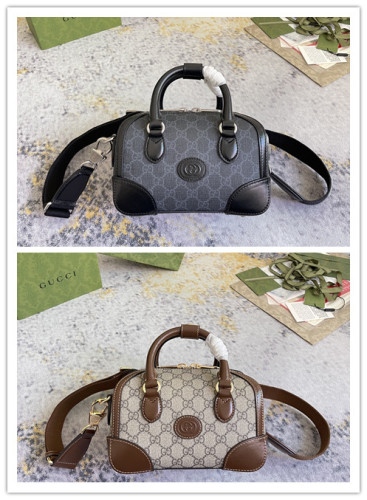 Gucci Classic GG Canvas Splice Leather Handbag Shoulder Bag Crossbody Bag Size: 21.5x12.5x13 CM