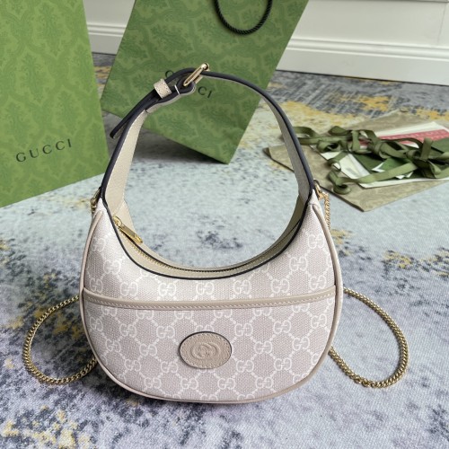 Gucci Classic Logo Canvas Splicing Half Moon Underarm Bag Handbill Shoulder Bag Size: 22x12.5x5 CM