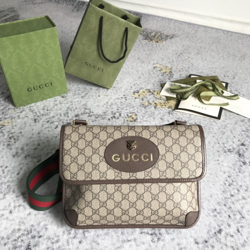 Gucci Classic GG Tiger Head Canvas Splice Leather Postman Bag Crossbody Bag Size: 30x22x4 CM