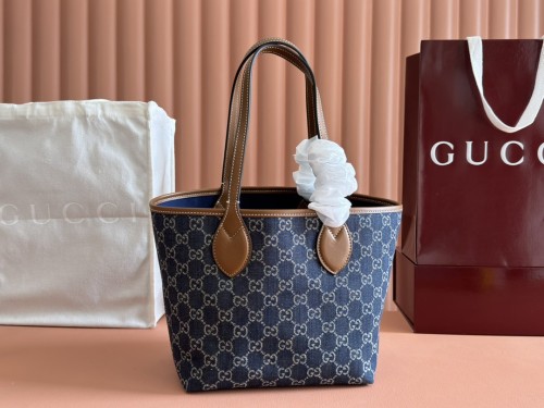 Gucci Classic Logo Printed Denim Tote Bag Shopping Bag Size: 24x17x3.5 CM