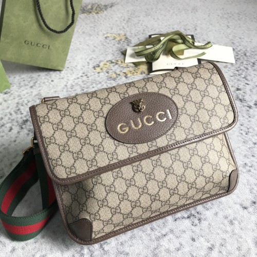 Gucci Classic GG Tiger Head Canvas Splice Leather Postman Bag Crossbody Bag Size: 30x22x4 CM