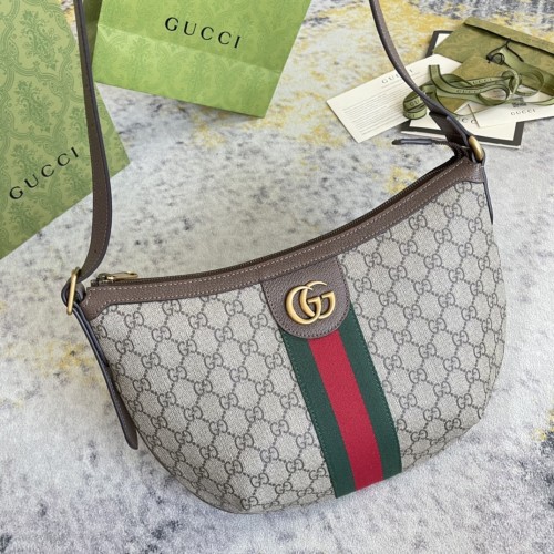 Gucci Classic Logo Striped Ribbon Dumpling Bun Half Moon Crossbody Bag Size: 30x22x5.5 CM