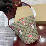 Gucci Classic Dog Printed Canvas Bucket Bag Handbag Size: 18.5x16.5x7.5CM