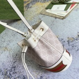 Gucci Classic Embossed Logo Canvas Leather Bucket Bag Handbag Crossbody Bag Size: 19x15.5x9CM