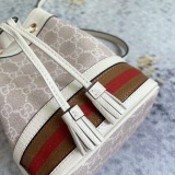 Gucci Classic Embossed Logo Canvas Leather Bucket Bag Handbag Crossbody Bag Size: 19x15.5x9CM