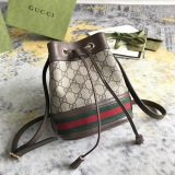Gucci Classic Embossed Logo Canvas Leather Bucket Bag Handbag Crossbody Bag Size: 19x15.5x9CM