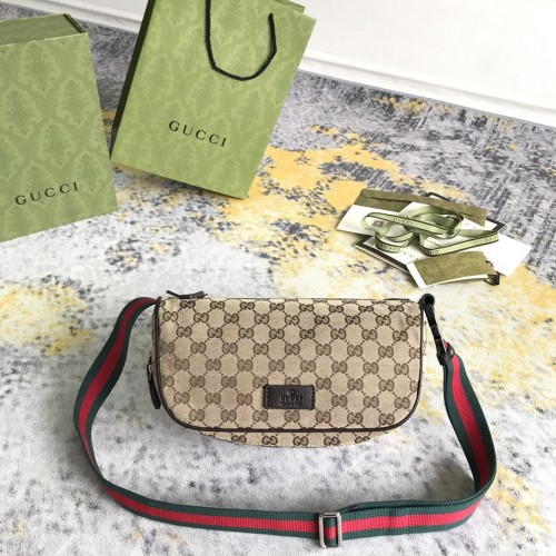 Gucci Couple Classic Logo Printed Ribbon Canvas Shoulder Bag Size: 27x13x12CM
