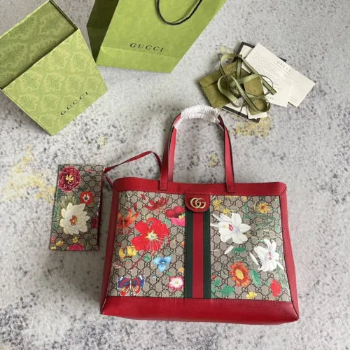 Gucci Fashion Floral Printed Ribbon Tote Bag Single Shoulder Tote Bag Size: 44x33x15CM