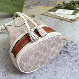 Gucci Classic Embossed Logo Canvas Leather Bucket Bag Handbag Crossbody Bag Size: 19x15.5x9CM