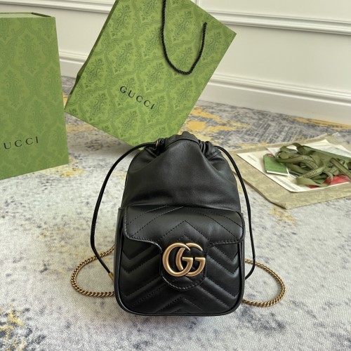 Gucci Marmont Logo Drawstring Bucket Bag Single Shoulder Crossbody Bag Size: 14.5x20x7.5CM