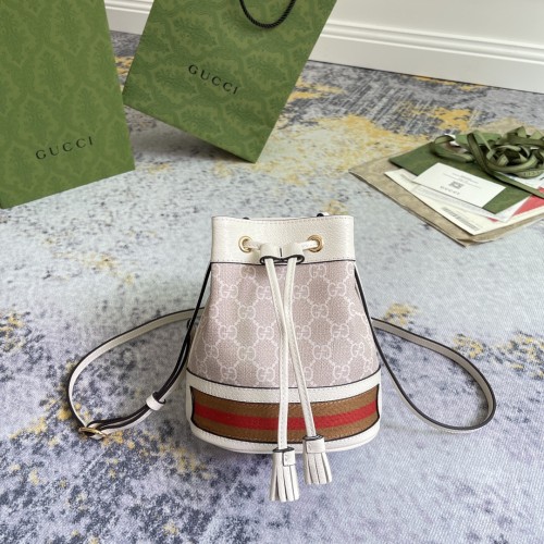 Gucci Classic Embossed Logo Canvas Leather Bucket Bag Handbag Crossbody Bag Size: 19x15.5x9CM