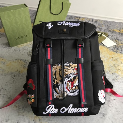 Gucci Tiger Head Flower Embroidery Ribbon Backpack Size: 32x45x14CM