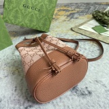 Gucci Classic Embossed Logo Canvas Leather Bucket Bag Handbag Crossbody Bag Size: 19x15.5x9CM