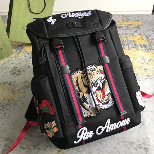 Gucci Tiger Head Flower Embroidery Ribbon Backpack Size: 32x45x14CM