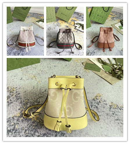 Gucci Classic Embossed Logo Canvas Leather Bucket Bag Handbag Crossbody Bag Size: 19x15.5x9CM
