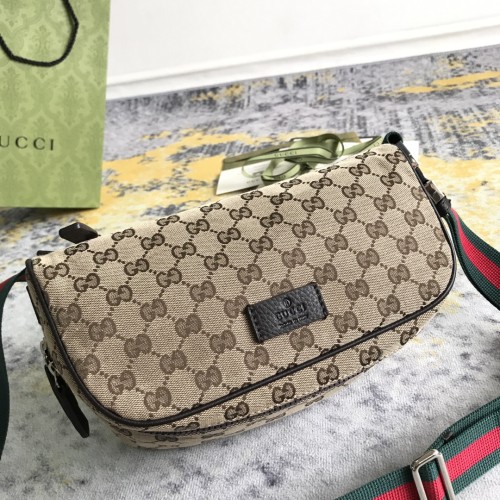 Gucci Couple Classic Logo Printed Ribbon Canvas Shoulder Bag Size: 27x13x12CM