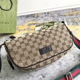 Gucci Couple Classic Logo Printed Ribbon Canvas Shoulder Bag Size: 27x13x12CM