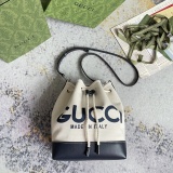 Gucci Classic Logo Printed Drawstring Canvas Bucket Bag Diagonal Shoulder Bag Size: 22.5x31x15CM