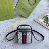 Gucci Classic Logo Striped Ribbon Shoulder Cross Bag Phone Bag Size: 14.5x18x6CM