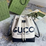 Gucci Classic Logo Printed Drawstring Canvas Bucket Bag Diagonal Shoulder Bag Size: 22.5x31x15CM