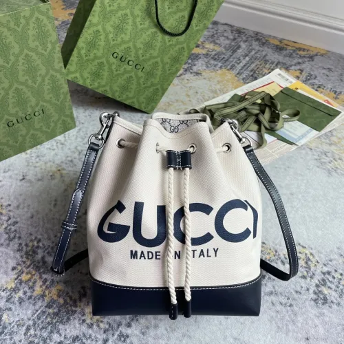 Gucci Classic Logo Printed Drawstring Canvas Bucket Bag Diagonal Shoulder Bag Size: 22.5x31x15CM