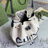 Gucci Classic Logo Printed Drawstring Canvas Bucket Bag Diagonal Shoulder Bag Size: 22.5x31x15CM