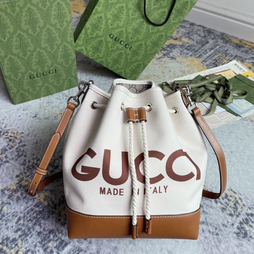 Gucci Classic Logo Printed Drawstring Canvas Bucket Bag Diagonal Shoulder Bag Size: 22.5x31x15CM