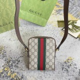 Gucci Classic Logo Striped Ribbon Shoulder Cross Bag Phone Bag Size: 14.5x18x6CM