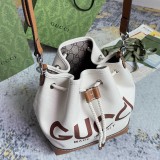 Gucci Classic Logo Printed Drawstring Canvas Bucket Bag Diagonal Shoulder Bag Size: 22.5x31x15CM