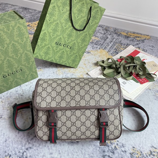 Gucci Classic GG Ribbon Canvas Splice Leather Postman Bag Single Shoulder Crossbody Bag Size: 27x20x10CM