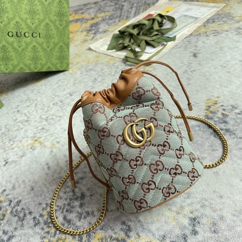 Gucci Double G Drawstring Bucket Bag Canvas Diagonal Span Bag Chain Bag Size: 14x117x13CM