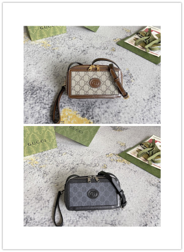 Gucci Classic Logo Canvas Collar Leather Handbag, Single Shoulder Crossbody Bag Size: 18x10x7CM