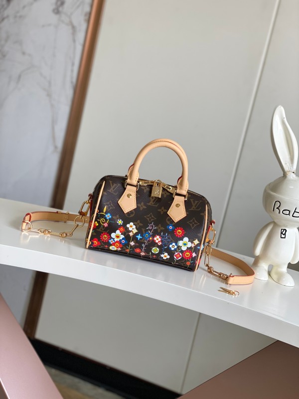 Louis Vuitton Speedy Bandouli è re 20 Flower Logo Printed Lock Bag Crossbody Bag Size: 13.5x12x20.5CM