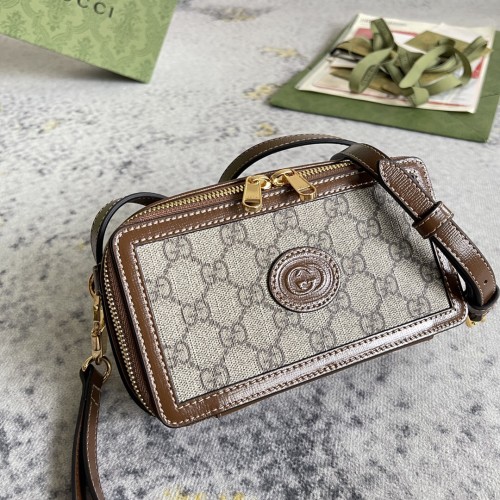Gucci Classic Logo Canvas Collar Leather Handbag, Single Shoulder Crossbody Bag Size: 18x10x7CM