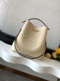 Logo Embossed Drawstring Cowhide Bucket Bag Single Shoulder Crossbody Bag Size: 26x26x17.5CM