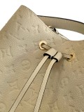 Logo Embossed Drawstring Cowhide Bucket Bag Single Shoulder Crossbody Bag Size: 26x26x17.5CM