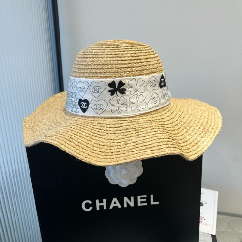 Chanel New Fashion Silk Ribbon Lafite Grass Sunshade Hat 57CM