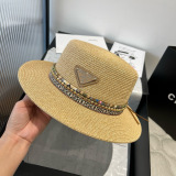 Prada New Fashion Flat Top Hat Straw Hat 57CM