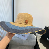 Loewe New Fashion Large Brimmed Straw Hat Foldable Sunshade Beach Hat 57CM