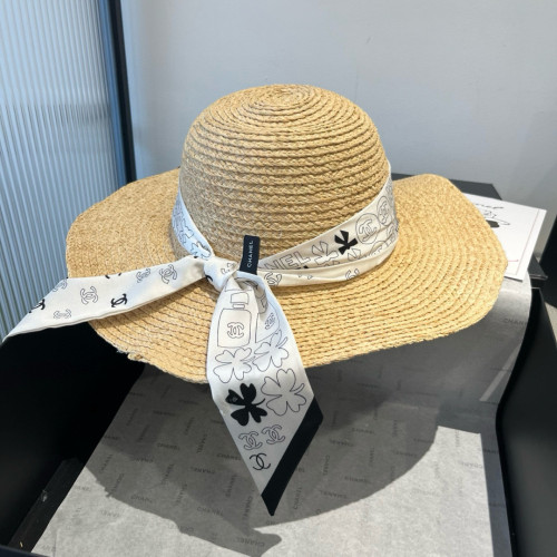 Chanel New Fashion Silk Ribbon Lafite Grass Sunshade Hat 57CM