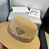 Prada New Fashion Flat Top Hat Straw Hat 57CM