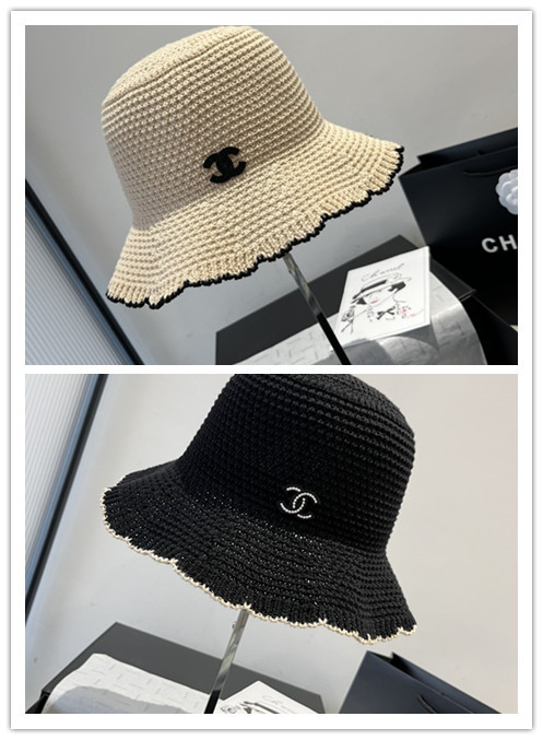 Chanel New Fashion Knitted Hook Fishing Hat Wave Edge Top Hat 57CM