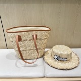 Louis Vuitton New Fashion Two Piece Straw Hat Beach Bag Tote Bag