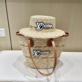 Louis Vuitton New Fashion Two Piece Straw Hat Beach Bag Tote Bag