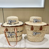 Louis Vuitton New Fashion Two Piece Straw Hat Beach Bag Tote Bag