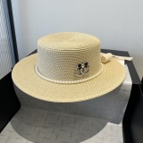 Chanel New Fashion Flat Top Hat Bow Sunshade Straw Hat 57CM