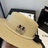 Chanel New Fashion Flat Top Hat Bow Sunshade Straw Hat 57CM