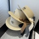 Chanel New Fashion Flat Top Hat Bow Sunshade Straw Hat 57CM