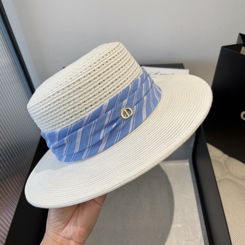 Dior New Fashion Flat Top Hat Straw Hat 57CM